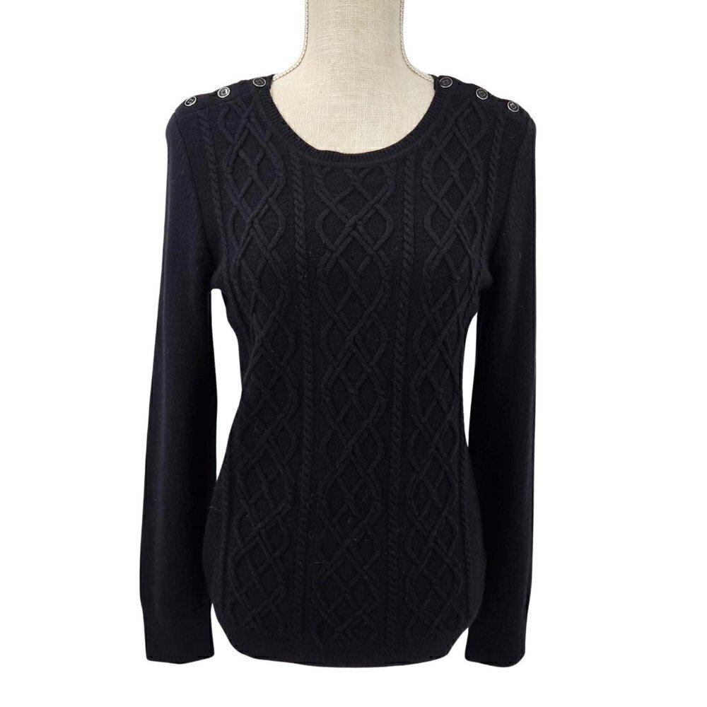Talbots Lambswool Blend Cable Knit Sweater Black Women's S Slim Fit Lounge Wear